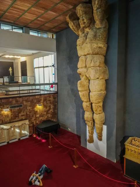 Remains of one original Atlas in the hall of the Temple of Olympian Zeus of the Archaeological Museum of Agrigento