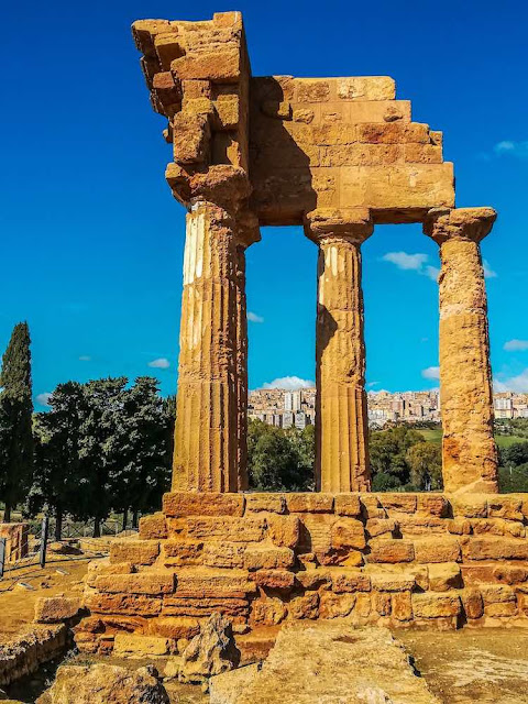 The Temple of the Dioscuri and the modern city of Agrigento