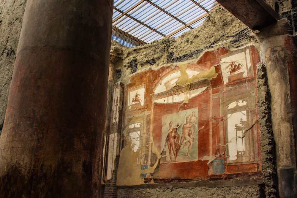Frescoes with mythological scenes from the Sacello degli Augustali in Herculaneum