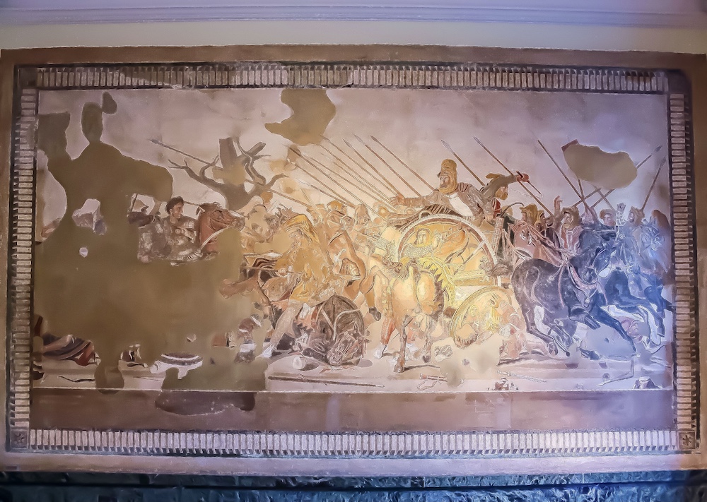 The mosaic by Alexander the Great, the Battle of Issus from Pompeii